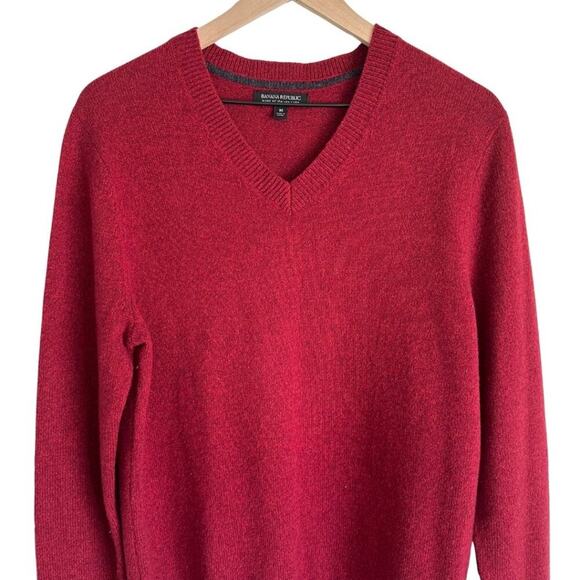 Banana Republic V-Neck Merino Wool Sweater Red M - Picture 2 of 6